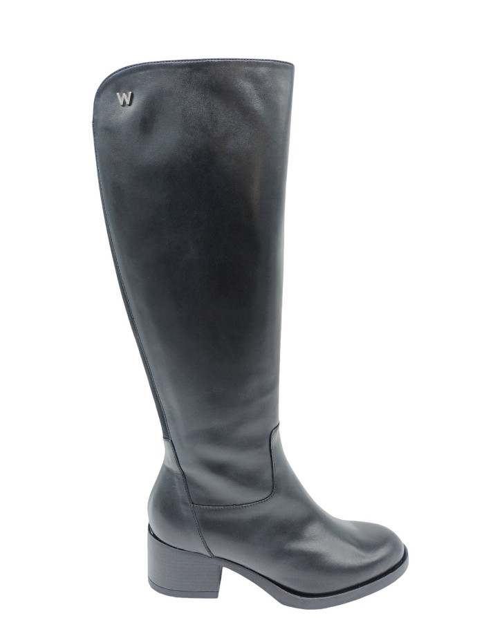 WONDERS  STIVALE LISCIO CON LAMPO LATERALE, TOMAIA IN VITELLO COLORE NERO, ELASTICO POSTERIORE, FONDO GOMMA, TACCO 6CM