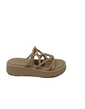 WONDERS A-3401, SANDALO/SABOT INTRECCIATO, TOMAIA IN VITELLO TUBOLARE COLORE CUOIO/NATURALE, FONDO GOMMA FASCIATO 4CM