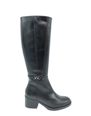 WONDERS G-6220 STIVALE LISCIO CON LAMPO LATERALE, TOMAIA IN VITELLO COLORE NERO, ACCESSORIO LATERALE, FONDO GOMMA, TACCO 6CM