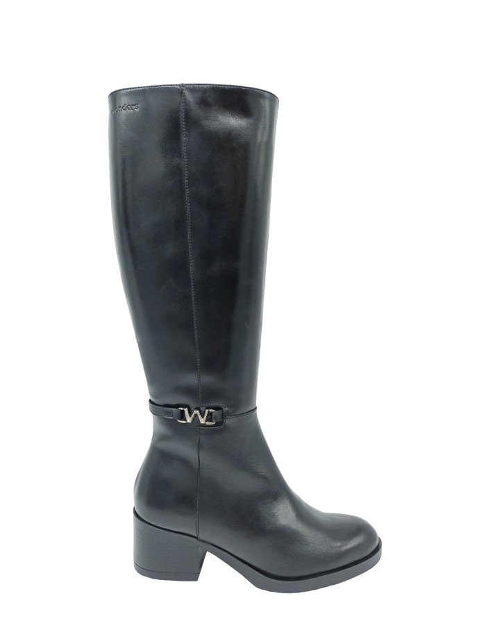 WONDERS G-6220 STIVALE LISCIO CON LAMPO LATERALE, TOMAIA IN VITELLO COLORE NERO, ACCESSORIO LATERALE, FONDO GOMMA, TACCO 6CM