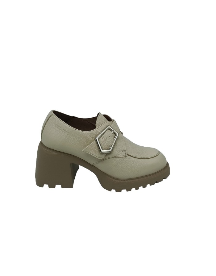 WONDERS G-6702 MOCASSINONE ACCOLLATO CON FIBBIA LATERALE, TOMAIA IN VITELLO BOTTALATO COLORE CREMA, FONDO GOMMA EXTRA LIGHT, TA