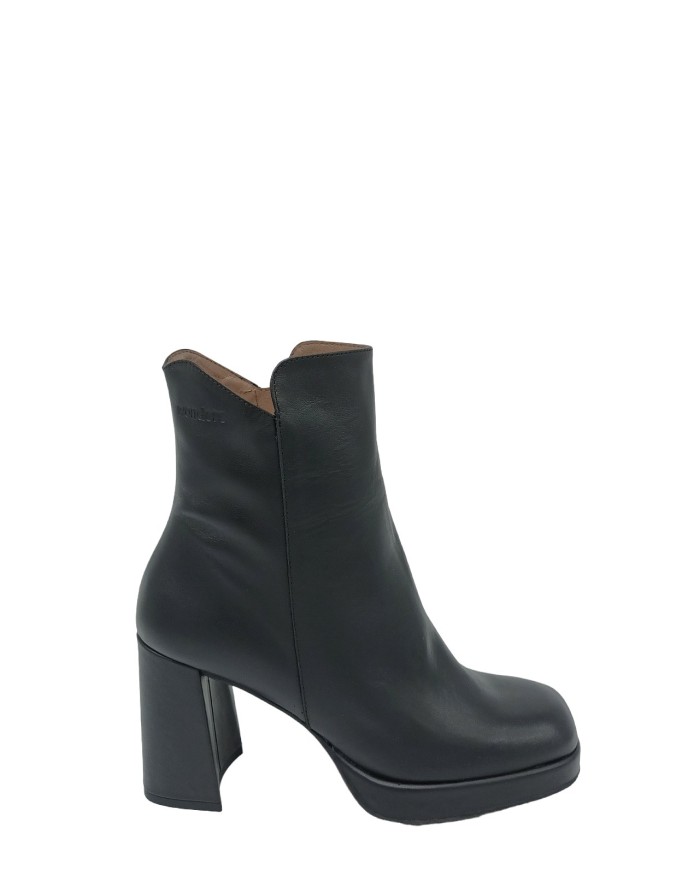 WONDERS H-5923 TRONCHETTO LISCIO CON LAMPO LATERALE, TOMAIA IN VITELLO COLORE NERO, TACCO FASCIATO 9CM CON PLATEAU