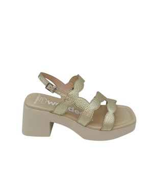 WONDERS SANDALO DOPPIA FASCIA IN VITELLO LAMINATO COLORE PLATINO, TACCO 6,5CM CON PLATEAU, FONDO GOMMA EXTRA LIGHT