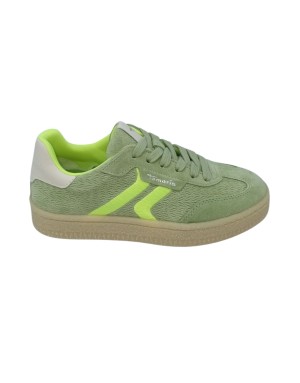 TAMARIS SNEAKER LACCI IN NABUK SPIGATO E CAMOSCIO COLORE VERDE ACQUA CON RIPORTI FLUO E TOPPONCINO IN VITELLO BIANCO, FONDO GOM