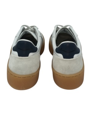 VOILE BLANCHE MIND 02 SNEAKER LACCI IN VITELLO E CAMOSCIO COLORE BIANCO-BLU, FONDO GOMMA MIELE