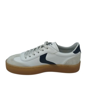 VOILE BLANCHE MIND 02 SNEAKER LACCI IN VITELLO E CAMOSCIO COLORE BIANCO-BLU, FONDO GOMMA MIELE