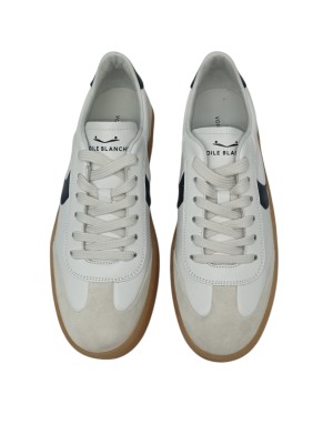 VOILE BLANCHE MIND 02 SNEAKER LACCI IN VITELLO E CAMOSCIO COLORE BIANCO-BLU, FONDO GOMMA MIELE