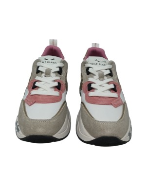 VOILE BLANCHE CLUB 105 SNEAKER LACCI IN CAMOSCIO E TESSUTO TECNICO COLORE BIANCO-BEIGE-LAMPONE CON RIPORTI IN LAMINATO PLATINO,