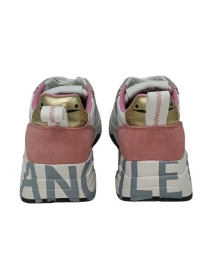 VOILE BLANCHE CLUB 105 SNEAKER LACCI IN CAMOSCIO E TESSUTO TECNICO COLORE BIANCO-BEIGE-LAMPONE CON RIPORTI IN LAMINATO PLATINO,