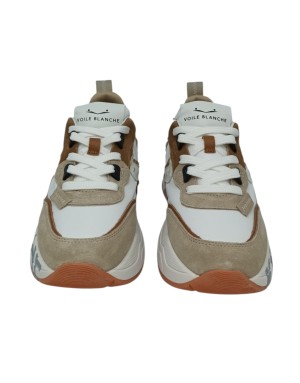VOILE BLANCHE CLUB 105 SNEAKER LACCI IN CAMOSCIO E TESSUTO TECNICO COLORE BIANCO-BEIGE-CUOIO CON BORCHIETTE ACCIAIO SUL TOPPONC