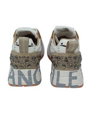 VOILE BLANCHE CLUB 105 SNEAKER LACCI IN CAMOSCIO E TESSUTO TECNICO COLORE BIANCO-BEIGE-CUOIO CON BORCHIETTE ACCIAIO SUL TOPPONC