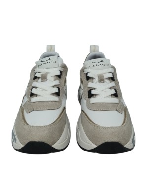 VOILE BLANCHE CLUB 105 SNEAKER LACCI IN CAMOSCIO E TESSUTO TECNICO COLORE BIANCO-BEIGE CON RIPORTI IN LAMINATO PLATINO, FONDO G