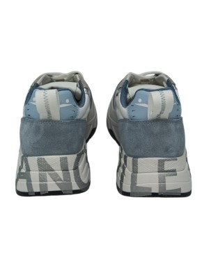 VOILE BLANCHE CLUB 105 SNEAKER LACCI IN CAMOSCIO E TESSUTO TECNICO COLORE BIANCO-AZZURRO CON RIPORTI IN LAMINATO ARGENTO, FONDO