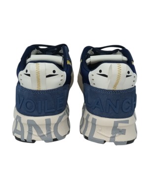 VOILE BLANCHE CLUB 01 SNEAKER LACCI IN CAMOSCIO E TESSUTO TECNICO COLORE BIANCO-BLU CON RIPORTI IN VITELLO CEDRO, FONDO GOMMA LA