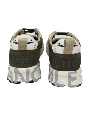 VOILE BLANCHE CLUB 01 SNEAKER LACCI IN CAMOSCIO E TESSUTO TECNICO COLORE BEIGE-VERDE MILITARE-CUOIO CON RIPORTI BIANCHI, FONDO 