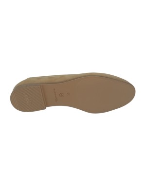 TAMARIS MOCASSINO CON NAPPINE, TOMAIA IN CAMOSCIO COLORE CAMEL CON NAPPINE IN VITELLO LAMINATO COLORE BRONZO, FONDO GOMMINA, TAC