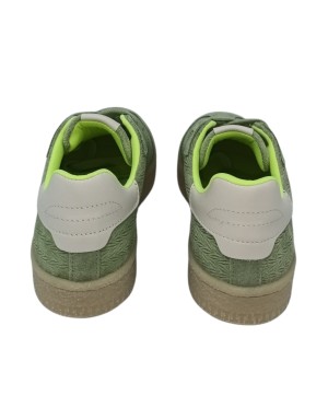TAMARIS SNEAKER LACCI IN NABUK SPIGATO E CAMOSCIO COLORE VERDE ACQUA CON RIPORTI FLUO E TOPPONCINO IN VITELLO BIANCO, FONDO GOM