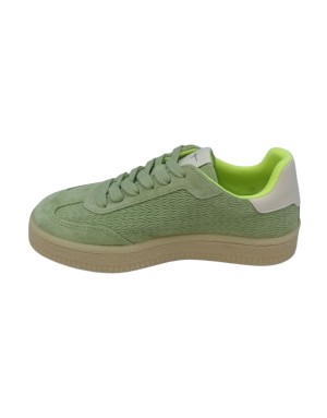 TAMARIS SNEAKER LACCI IN NABUK SPIGATO E CAMOSCIO COLORE VERDE ACQUA CON RIPORTI FLUO E TOPPONCINO IN VITELLO BIANCO, FONDO GOM