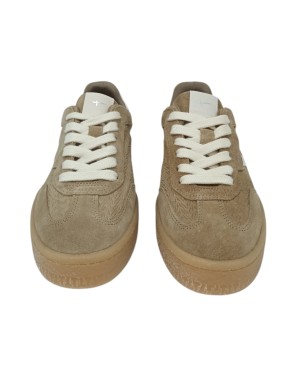 TAMARIS SNEAKER LACCI IN NABUK SPIGATO E CAMOSCIO COLORE TAUPE CON RIPORTI AVORIO E TOPPONCINO IN VITELLO BIANCO, FONDO GOMMA M