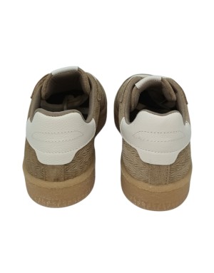 TAMARIS SNEAKER LACCI IN NABUK SPIGATO E CAMOSCIO COLORE TAUPE CON RIPORTI AVORIO E TOPPONCINO IN VITELLO BIANCO, FONDO GOMMA M