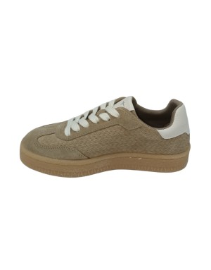 TAMARIS SNEAKER LACCI IN NABUK SPIGATO E CAMOSCIO COLORE TAUPE CON RIPORTI AVORIO E TOPPONCINO IN VITELLO BIANCO, FONDO GOMMA M