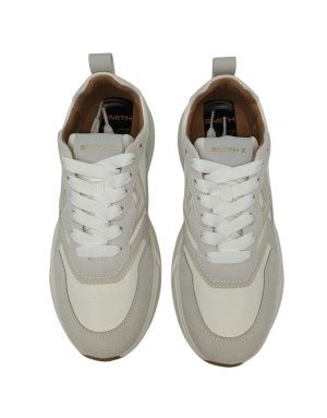 SMITH X SNEAKER LACCI IN CAMOSCIO E TESSUTO TECNICO COLORE BIANCO, RIPORTI IN VITELLO AVORIO, FONDO GOMMA EXTRA LIGHT