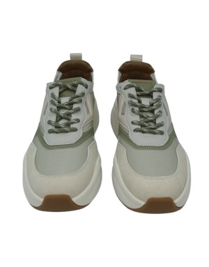 SMITH X SNEAKER LACCI IN CAMOSCIO COLORE AVORIO CON RIPORTI IN VITELLO VERDE E NAPLAK BEIGE, TESSUTO TECNICO TRASPIRANTE, FONDO
