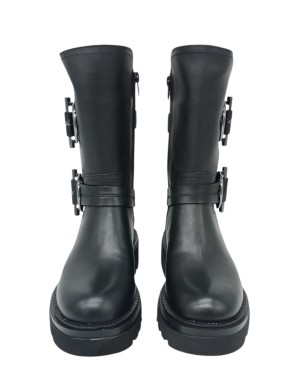 ALBANO ANFIBIO LISCIO IN VITELLO COLORE NERO, LAMPO E ACCESSORI LATERALI, FONDO GOMMA CARRO 5CM