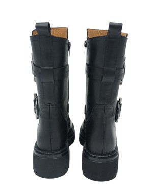 ALBANO ANFIBIO LISCIO IN VITELLO COLORE NERO, LAMPO E ACCESSORI LATERALI, FONDO GOMMA CARRO 5CM