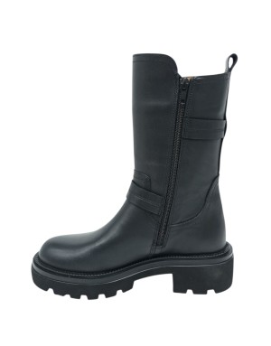 ALBANO ANFIBIO LISCIO IN VITELLO COLORE NERO, LAMPO E ACCESSORI LATERALI, FONDO GOMMA CARRO 5CM