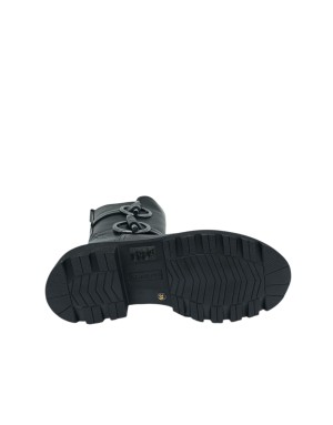 ALBANO ANFIBIO LISCIO IN VITELLO COLORE NERO, LAMPO E ACCESSORI LATERALI, FONDO GOMMA CARRO 5CM