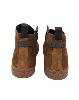 KEBO POLACCO LACCI E LAMPO LATERALE, TOMAIA IN CAMOSCIO INGRASSATO COLORE BRUCIATO CON LACCIO BLU, FONDO GOMMA