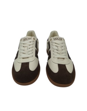 BACK 70 CLOUD SNEAKER LACCI IN VITELLO E CAMOSCIO COLORE MILK-COFFEE, FONDO GOMMA MIELE