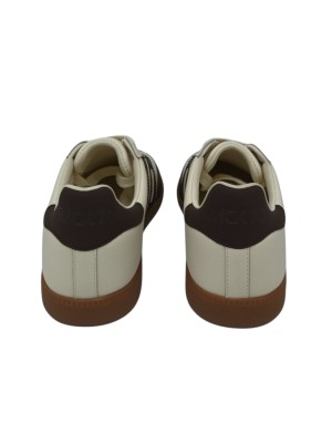 BACK 70 CLOUD SNEAKER LACCI IN VITELLO E CAMOSCIO COLORE MILK-COFFEE, FONDO GOMMA MIELE