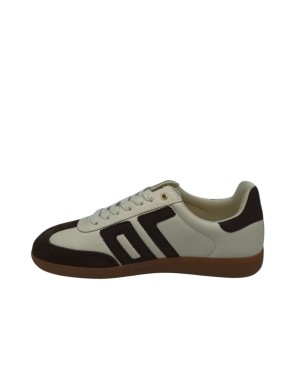 BACK 70 CLOUD SNEAKER LACCI IN VITELLO E CAMOSCIO COLORE MILK-COFFEE, FONDO GOMMA MIELE