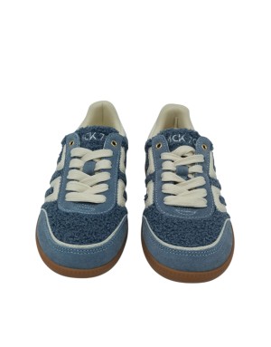BACK 70 CLOUD SNEAKER LACCI IN CAMOSCIO, TEDDY E VITELLO COLORE JEANS-AVORIO, FONDO GOMMA 3CM