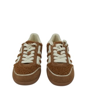 BACK 70 CLOUD SNEAKER LACCI IN CAMOSCIO, TEDDY E VITELLO COLORE CUOIO-AVORIO, FONDO GOMMA 3CM