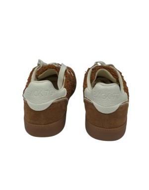 BACK 70 CLOUD SNEAKER LACCI IN CAMOSCIO, TEDDY E VITELLO COLORE CUOIO-AVORIO, FONDO GOMMA 3CM