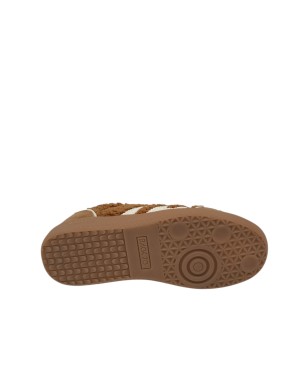 BACK 70 CLOUD SNEAKER LACCI IN CAMOSCIO, TEDDY E VITELLO COLORE CUOIO-AVORIO, FONDO GOMMA 3CM