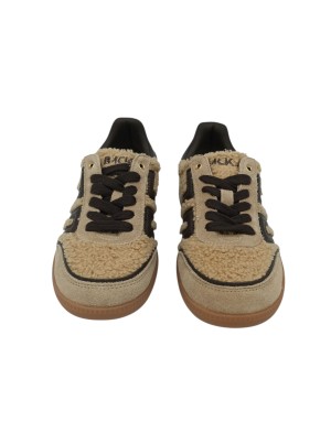 BACK 70 CLOUD SNEAKER LACCI IN CAMOSCIO, TEDDY E VITELLO COLORE BEIGE-COFFEE, FONDO GOMMA 3CM
