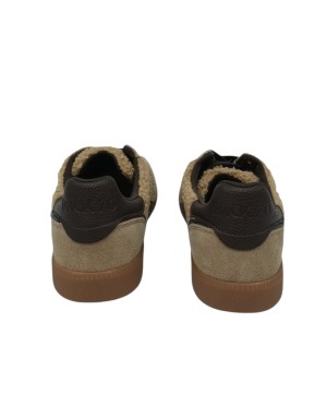 BACK 70 CLOUD SNEAKER LACCI IN CAMOSCIO, TEDDY E VITELLO COLORE BEIGE-COFFEE, FONDO GOMMA 3CM