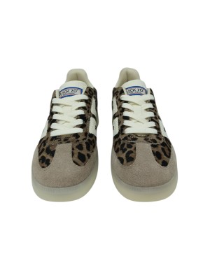 BACK 70 BOSTON SNEAKER LACCI IN CAVALLINO LEOPARDATO E CAMOSCIO COLORE TAUPE, FONDO GOMMA 4CM