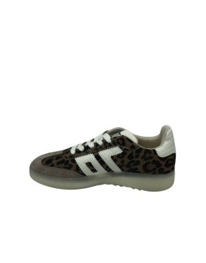 BACK 70 BOSTON SNEAKER LACCI IN CAVALLINO LEOPARDATO E CAMOSCIO COLORE TAUPE, FONDO GOMMA 4CM