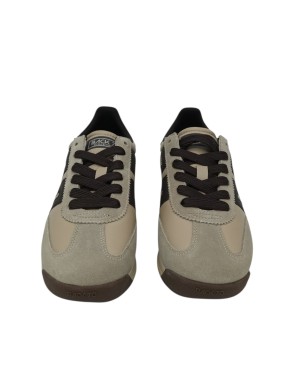 BACK 70  JOGGER  SNEAKER LACCI IN VITELLO E CAMOSCIO COLORE BEIGE-T.MORO, FONDO GOMMA BICOLOR 3CM