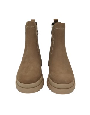 TAMARIS STIVALETTO IN CAMOSCIO INGRASSATO COLORE CAMEL, LAMPO ED ELASTICO LATERALE, FONDO GOMMA CARRO, TACCO 5CM