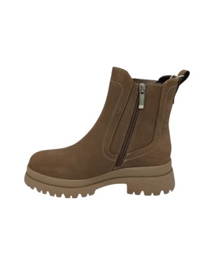 TAMARIS STIVALETTO IN CAMOSCIO INGRASSATO COLORE CAMEL, LAMPO ED ELASTICO LATERALE, FONDO GOMMA CARRO, TACCO 5CM