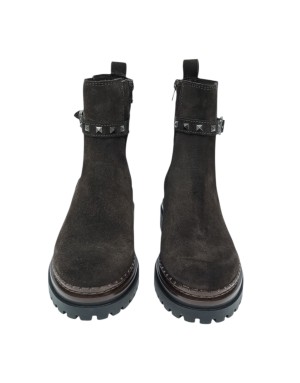 MJUS STIVALETTO LISCIO IN CAMOSCIO INGRASSATO COLORE CAFFE', LAMPO LATERALE, FIBBIETTA CON ELASTICO LATO ESTERNO, FONDO GOMMA, 