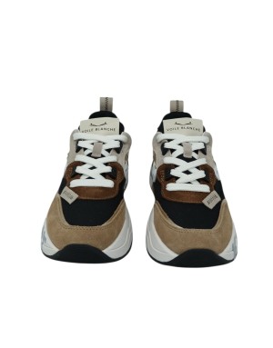 VOILE BLANCHE CLUB 105 SNEAKER LACCI IN CAMOSCIO E TESSUTO TECNICO COLORE CAMEL-T.MORO-NERO CON RIPORTI BIANCHI, FONDO GOMMA LO