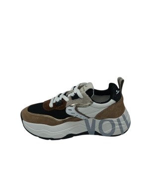 VOILE BLANCHE CLUB 105 SNEAKER LACCI IN CAMOSCIO E TESSUTO TECNICO COLORE CAMEL-T.MORO-NERO CON RIPORTI BIANCHI, FONDO GOMMA LO