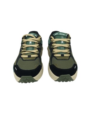 EXTR4 SNEAKER LACCI  TRAINING, TOMAIA IN TESSUTO TECNICO COLORE VERDE MILITARE/NERO, FONDO GOMMA EXTRA LIGHT